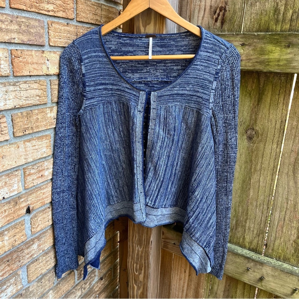 Free People Blue Knit Open-Front Cardigan